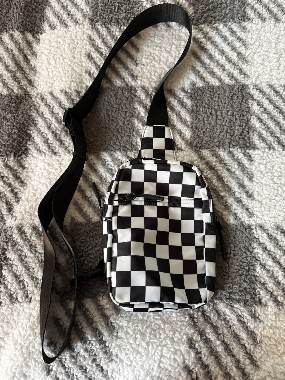 Black & White Checkerboard Crossbody Sling Bag